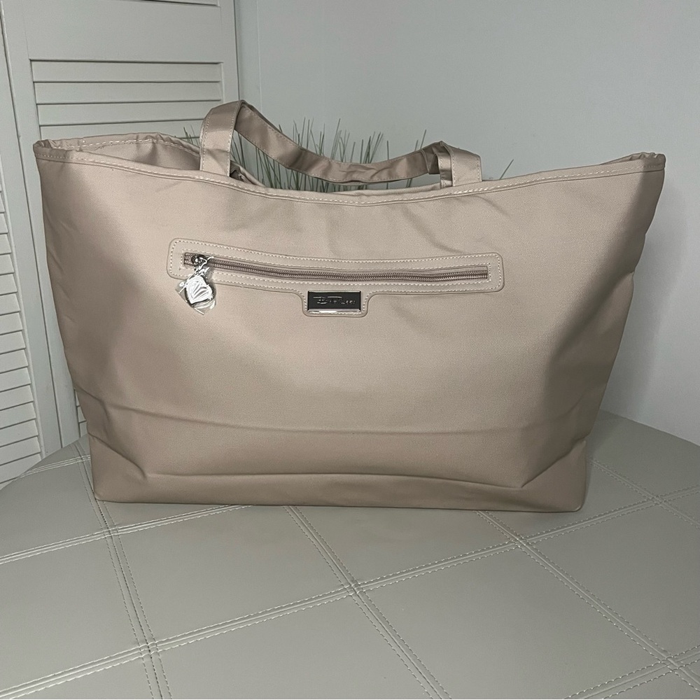 Taupe Tote Bag with Zipper Detail